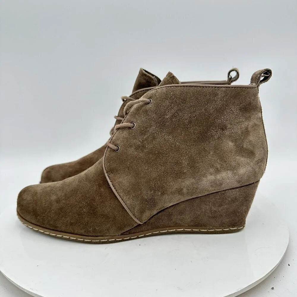 Franco Sarto Anabelle Women Size 9M Brown Suede Ankle Wedges Booties Boot